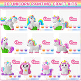 Simgoing 20 Set Dinosaur Unicorn Mermaid Donut Jungle Animal DIY Painting Kit Pumpkin Snowman Ceramic Paint Your Own Figurines Unpainted Plaster Craft for Party Favor(Unicorn) Simgoing