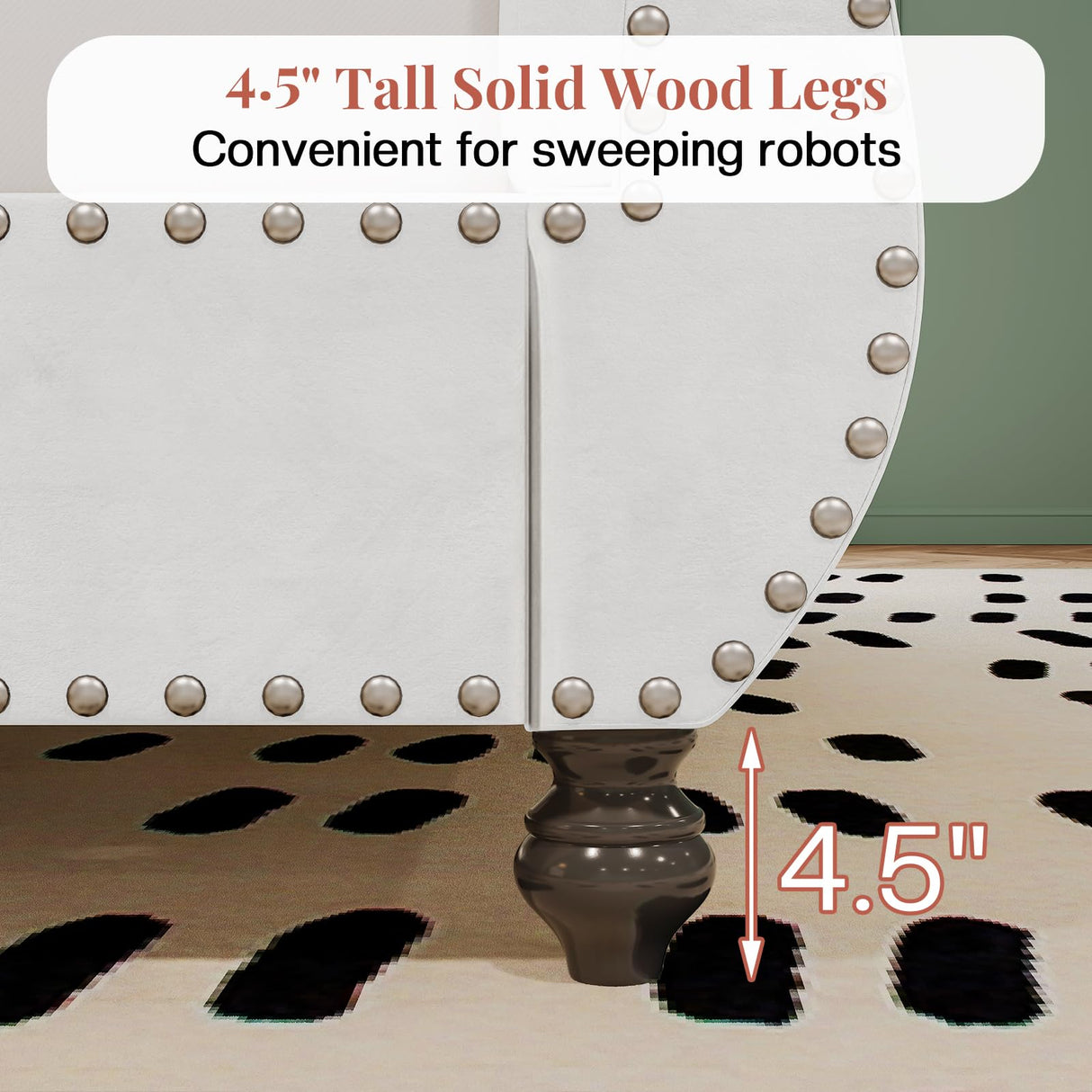 Jocisland King Size Bed Frame, Velvet Upholstered Platform Sleigh Bed with Scroll Headboard & Footboard, Button Tufted, No Box Spring Needed, White Jocisland