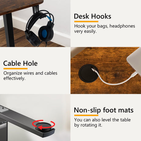 PayLessHere 40 inch Adjustable Height Standing Desk Computer Desk with Large Space and Headphone Holder Office Desk with Electric Lifting and Memory Function,Brown PayLessHere