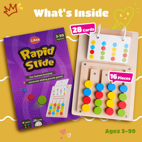 LiKee No-Lose-Parts Wooden Color Matching Puzzle for Kids Boys Girls 3+ Years Old, Brain Teasers Mental Challenge Game Montessori Learning Tool for Developing Minds, Perfect for Travel, Road Trip LiKee
