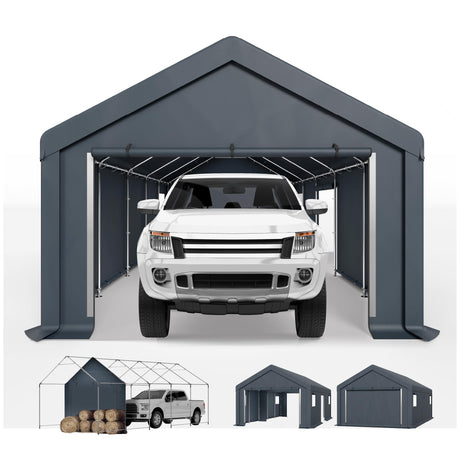 Sophia & William Carport Storage Shed 13x24 ft Portable, Heavy Duty Car Port Canopy Garage Shelter with Sidewalls and Roll Up Doors for Automobile Boat Motorcycle Bike, Gray Sophia & William