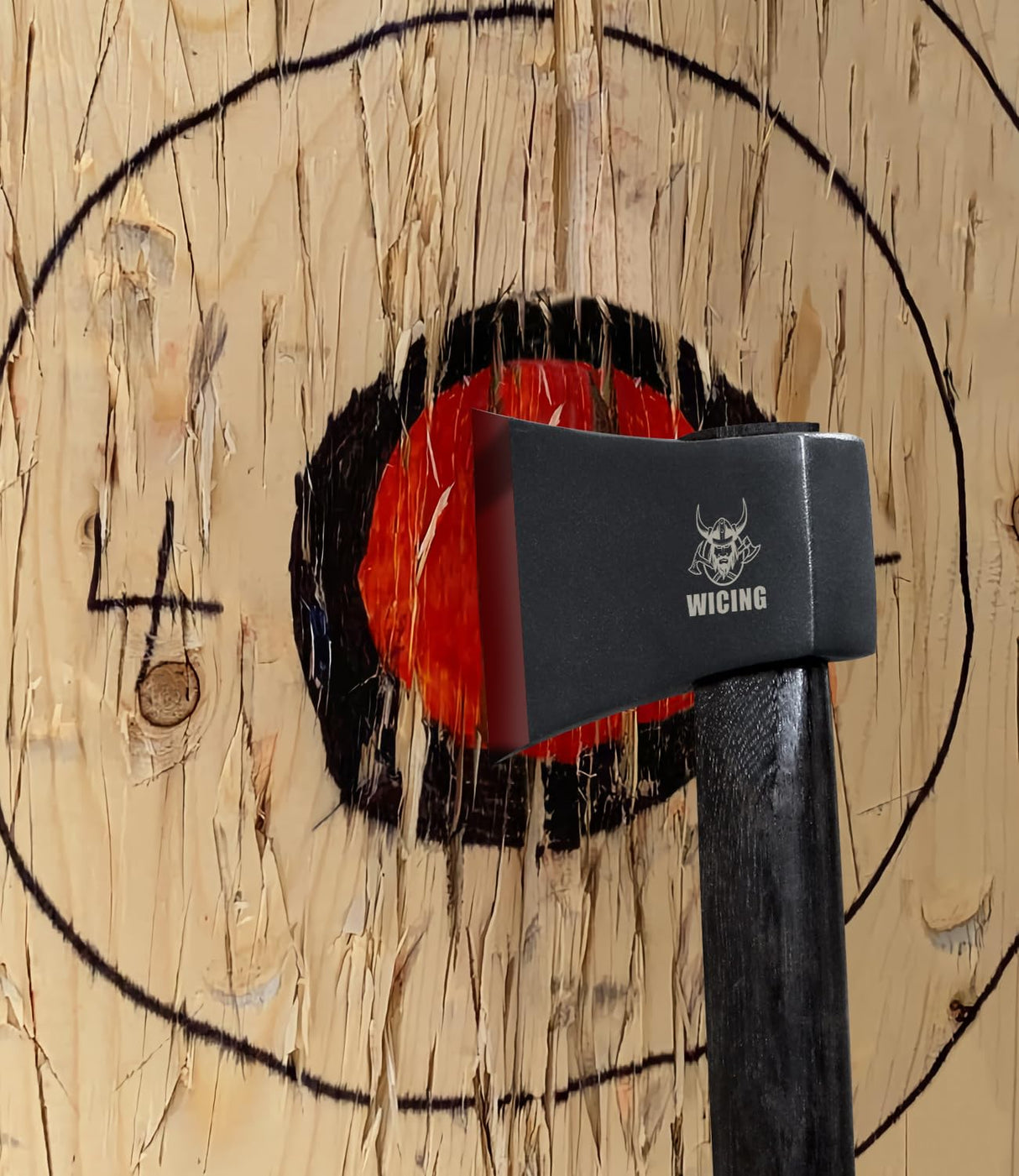 WICING 16" Throwing Axes for Axe Throwing Competitions, 1065 High Manganese Steel and Hickory Wood Handle Throwing Hatchet with Nylon Sheath WICING