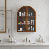 MyGift Arched Wall Cabinet,Bathroom Medicine Wall Mounted Cupboard,Mid Century Style Floating Storage Cabinet with Glass Door,Natural Acacia Wood MyGift