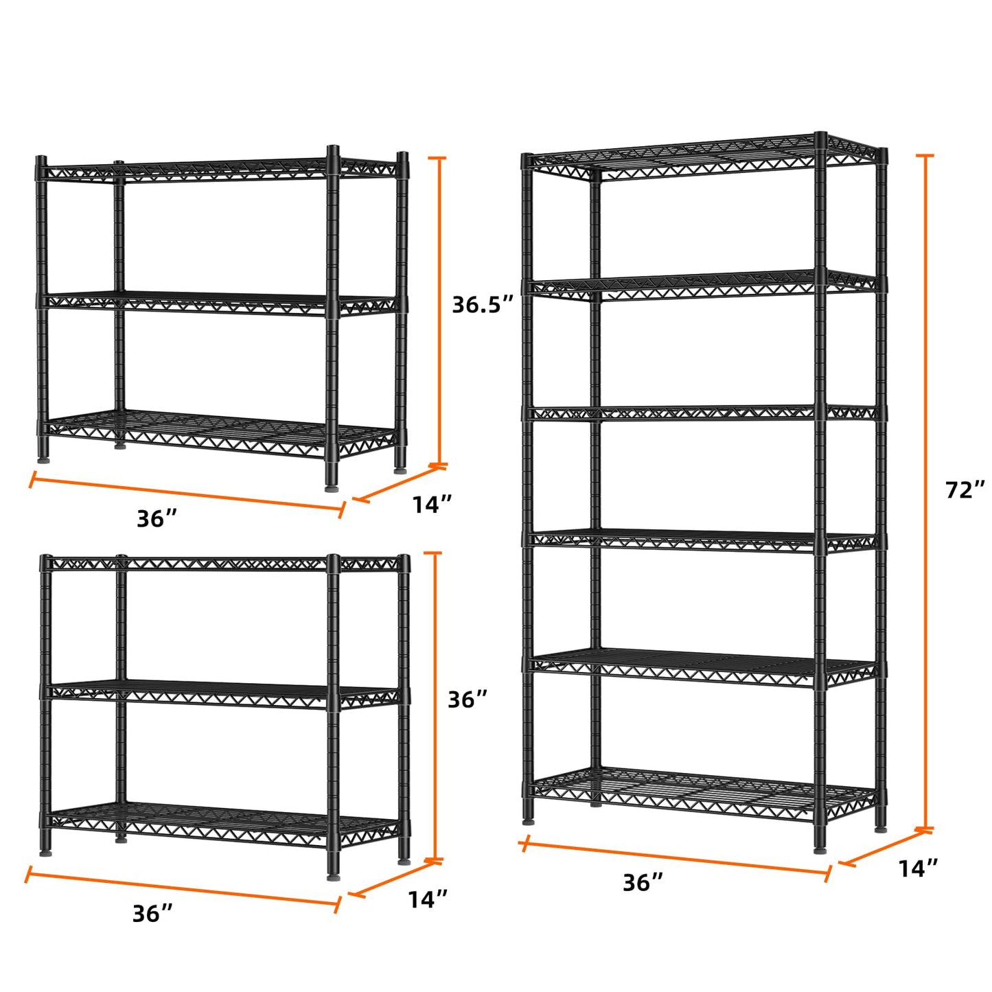 SINGAYE 6 Tier Shelf Organizer Storage Metal Shelves Garage Wire Shelving Unit Pantry Rack 36" L x 14" W x 72" H Black