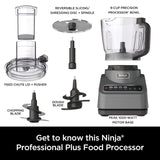 Ninja Food Processor, Professional Plus, 1000 Peak Watts, 4 Functions for Chopping, Slicing, Purees & Dough with 9-Cup Processor Bowl, 3 Blades, Food Chute & Pusher, Silver, BN601 Ninja