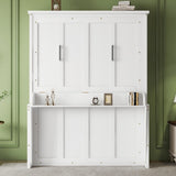 Murphy Bed Queen Size, Hidden Wall Bed Frame with Desk, Solid Wood Cabinet Bed Frame with Gas Struts, No Box Spring Needed, White RuiSiSi