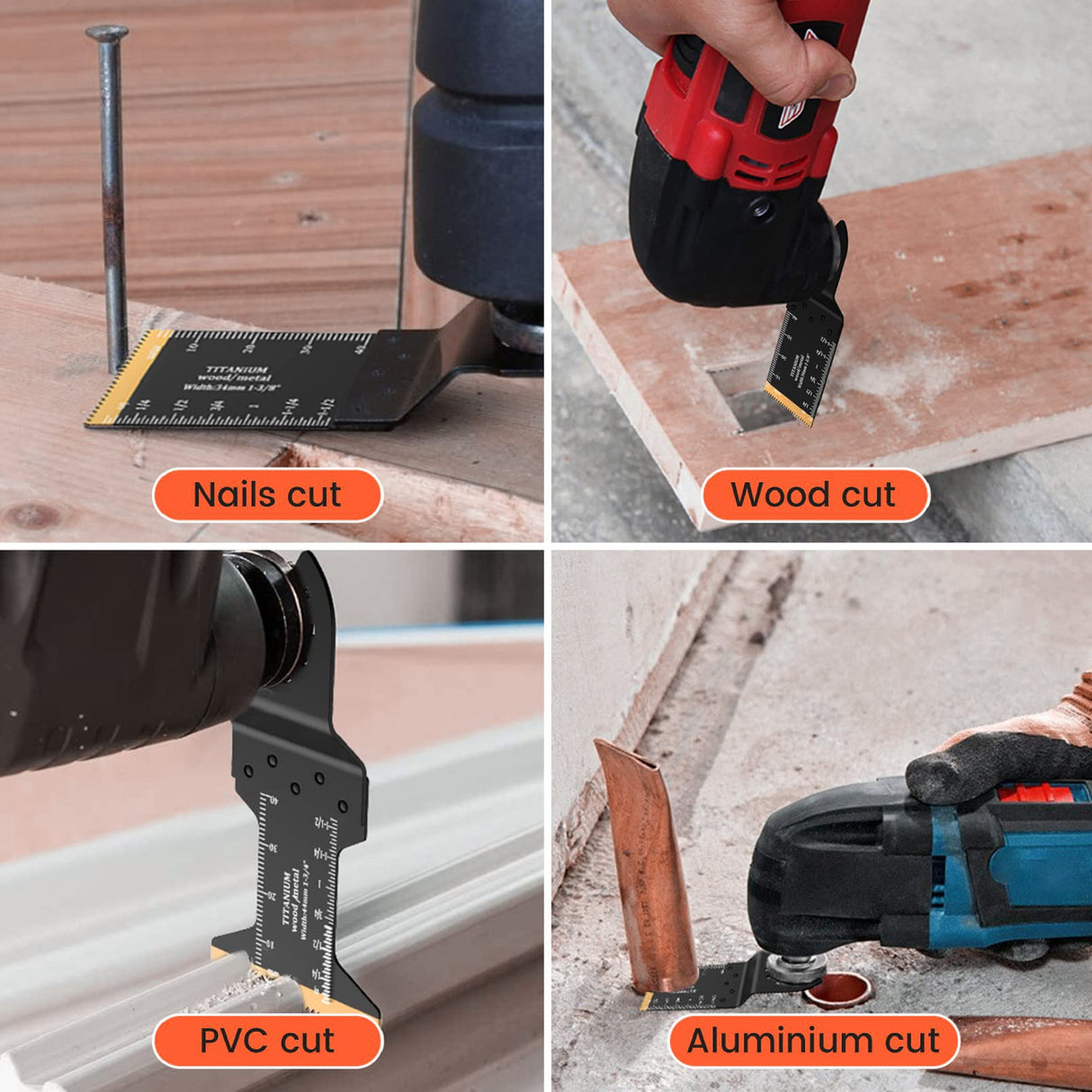 TEMINO Titanium Oscillating Tool Blades 4PCS Multi Tool Blades Kits Oscillating Saw Blades for Metal Wood Plastic Compatible with Dewalt, Rockwell, Milwaukee, Bosch etc. TEMINO