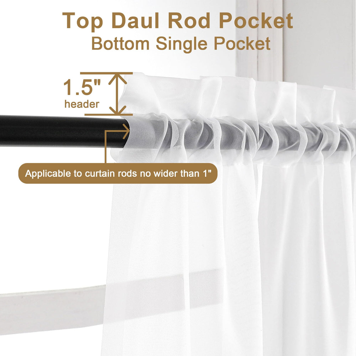 Chyhomenyc White Sheer Curtains 108 Inch Length 2 Panels Set, Extra Long Light Filtering Solid Voile Window Drapes for Living Room Party Ceremony, 42Wx108L, 9FT Length, Set of 2, White Chyhomenyc