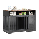 GarveeLife 48 Inch Large Dog Crate Furniture, Farmhouse Dog Kennel with Dog Bowl, 3 Drawers, 3 Open Drawers, Heavy Duty Dog Crate Table for Medium Small Dogs for Living Room, Entryway, Black GarveeLife