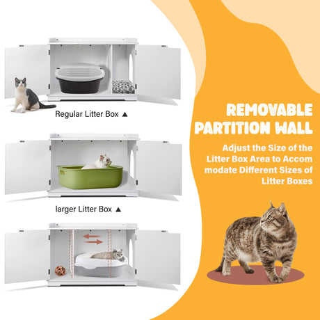 ZENY Cat Litter Box Enclosure, Cat Litter Box Furniture Hidden, Wooden Cat Litter Cabinet with Divider, Modern Cat Washroom Storage Bench，Fit Most of Litter Box, White ZENY