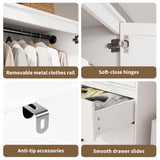 Senfot Armoire Wardrobe Closet with 3 Drawers and 2 Doors, Modern Wooden Wardrobe Cabinets for Hanging Clothes, Tall Standing Bedroom Armoires, Heavy Duty, White Senfot