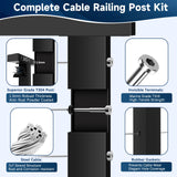 Gyykzz One-Stop Cable Railing Post Kit, 3 Pack Level Drilled Deck Post 36", Fixed Top Cable Railing System Including 3 Railing Post, 125ft Cable, 20 Terminal, 60 Cable Grommets (No Handrail) Gyykzz