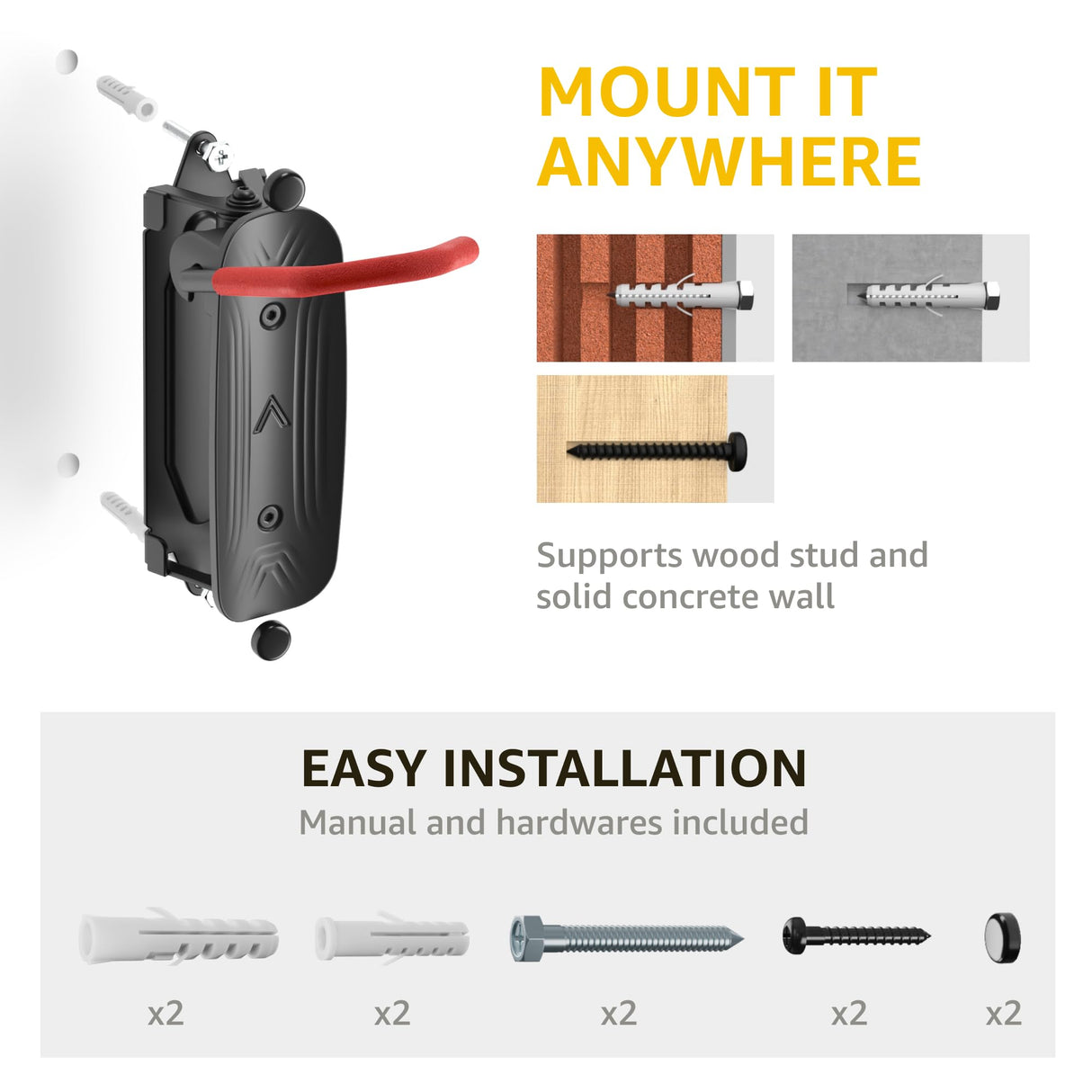 monTEK Swivel Bike Wall Mount, Bike Hangers for Garage, Wall Mount Bike Rack, Space Saving Sturdy Wall Bike Rack, Vertical Bike Rack Holds Up to 66 lbs - Bike Storage Rack for Garage, Red, 4 Pack monTEK