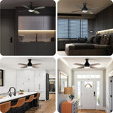 Consciot 52 Inch Ceiling Fan With Lights, Modern Black Ceiling Fan, Remote Control, Quiet Reversible DC Motor, Flush Mount, Dimmable 3CCT LED Light, Double Finish Blade, For Indoor Bedroom Living Room Consciot