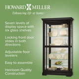 Howard Miller Tyler II Curio Cabinet - Modern Black Satin Storage Cabinet with Locking Glass Doors - Adjustable Shelves & Adjustable Levelers Perfect for Home Decor, Dining or Bedroom Display Howard Miller