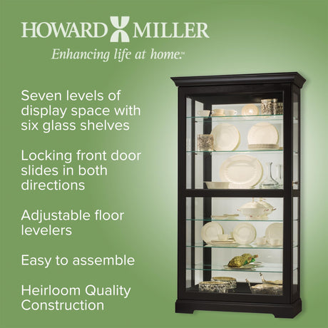 Howard Miller Tyler II Curio Cabinet - Modern Black Satin Storage Cabinet with Locking Glass Doors - Adjustable Shelves & Adjustable Levelers Perfect for Home Decor, Dining or Bedroom Display Howard Miller