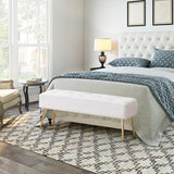 Furnimart Upholstered Tufted White Bench Ottoman with Padded Seat, Footrest Foot Stool with Sturdy Metal Leg, White Leather Bench for Bedroom Living Room Entryway Furnimart