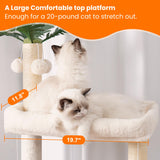 Hebly Wood Cat Tree for Indoor Cats, Cat Condo for Large Cats with Self Groomer,Modern Cat Scratching Tower with Basket,Hammock,Dangling Ball and leaves,Rustic Brown HCT120SR Heybly