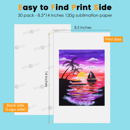 HTVRONT Sublimation Paper 8.5x14 inches - 30 Sheets Sublimation Transfer Paper Compatible with Inkjet Printer, Easy to Transfer 120 gsm Sublimination Paper for tumblers, T-shirts, Mugs