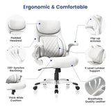 Nouhaus Ergonomic Office Chair Premium Microfiber Leather Adjustable Lumbar Support & Armrests, High Back Comfy Desk Gaming Chairs Executive Computer Swivel Chair Tilt Function(Posture,White) Nouhaus
