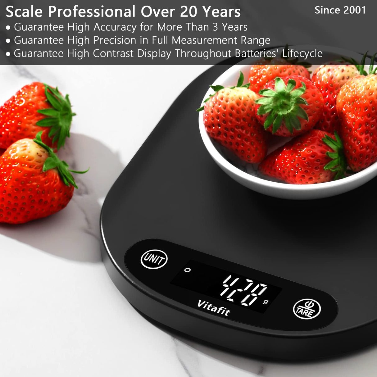 Vitafit 33lb/15kg Digital Food Scale in High Precision 0.1oz/1g, Our Own Kitchen Scale Professional Factory Since 2001, Home and Kitchen Essentials for Cooking and Baking, LED, 3*AAA Batteries, Black Vitafit