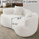 HRVEOCEI 67" White Curved Loveseat Sofa with 2 Pillows, Boneless Curved Couch with Round Armrest, Cloud Sofa for Living Room Bedroom Small Spaces, Teddy, Modern, Compressed, No Assembly (White-1) HRVEOCEI