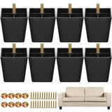 TURSTIN 8 Pack 3 Inch Furniture Legs Plastic Sofa Coach Legs Square Tapered Feet Sofa Legs with T-Nuts Screws for Legs Sofas Chairs Cabinets Dressers Beds, Black TURSTIN