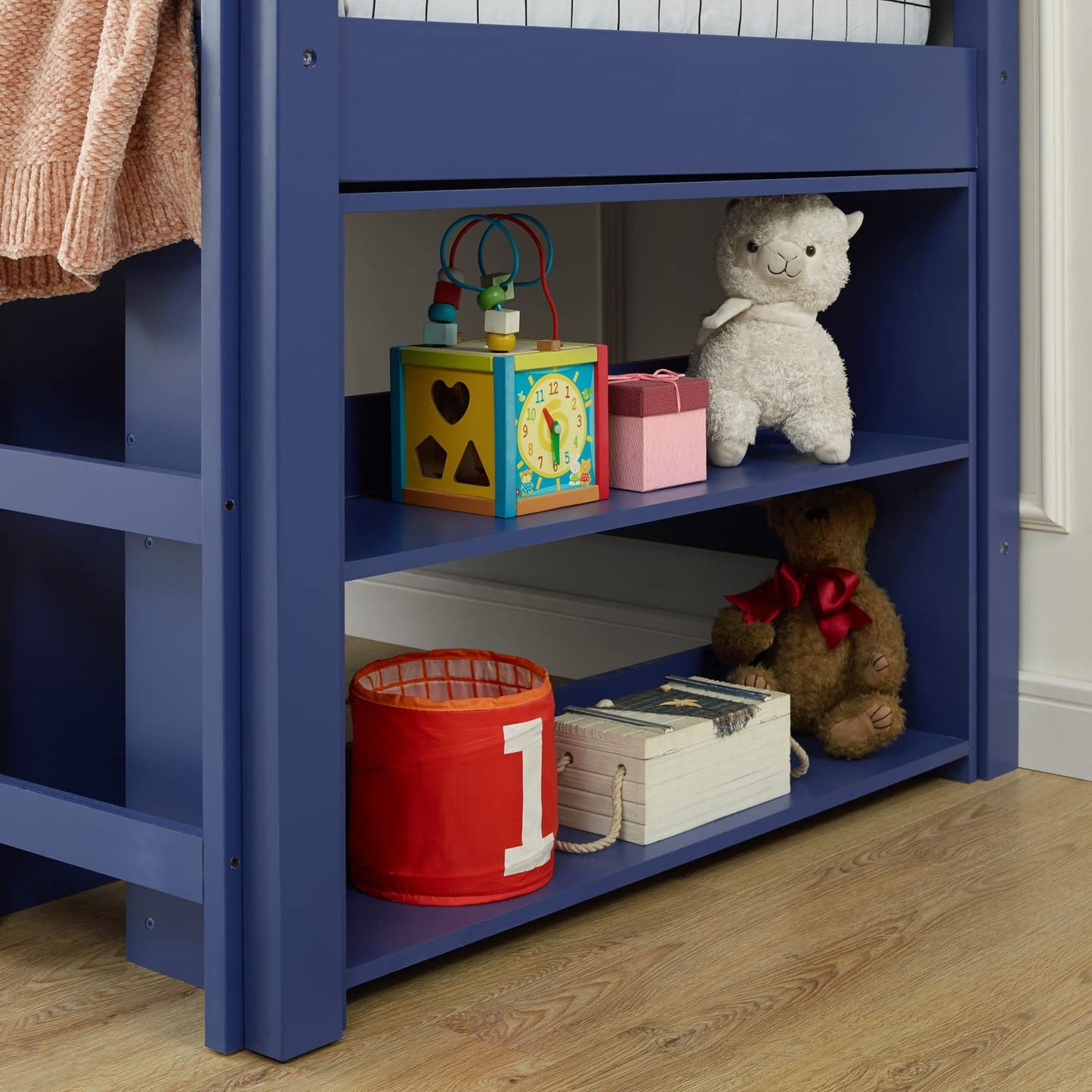 Naomi Home Low Loft Bed Twin Loft Bed with Desk and Storage Kids Beds for Boy Solid Pine Wood Toddler Loft Bed with Storage, Ladder Storage Guard Rails, No Box Spring Needed, Loft Bed Navy