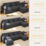 ISHUHL Cloud Modular Sectional Sofa, 124" Oversized Sectional Couches for Living Room, Convertible Deep Seat Sofa Set, Corduroy U Shaped Couch with 2 Ottoman (Dark Grey) ISHUHL