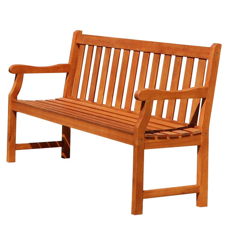 VIFAH Atlantic Red Brown 5Ft Slatted Eucalyptus Wooden Garden Bench for 3 Seater in Entry Way VIFAH