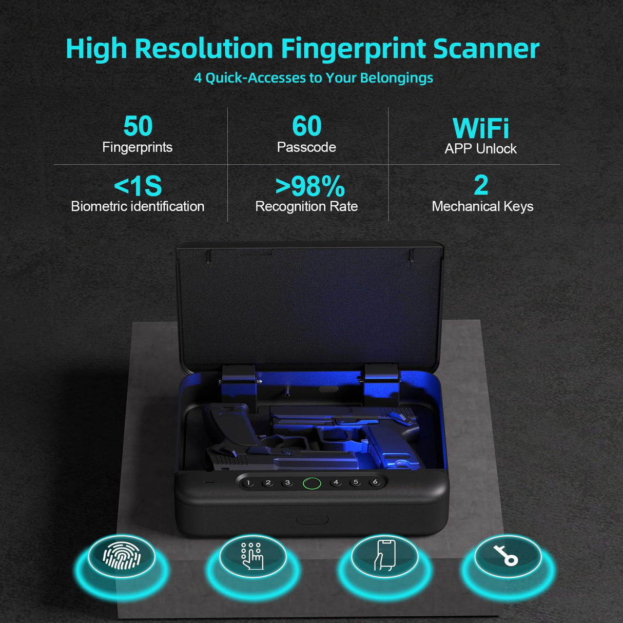 PINEWORLD Gun Safe, Biometric Gun Safe For Handgun, 4 Quick-Access Unlock APP|Fingerprint|Passcode|Key with Voice Prompt Pistol Safe,Safe Box, Gun Locker For Nightstand/Office/Car, Remote Control PINEWORLD