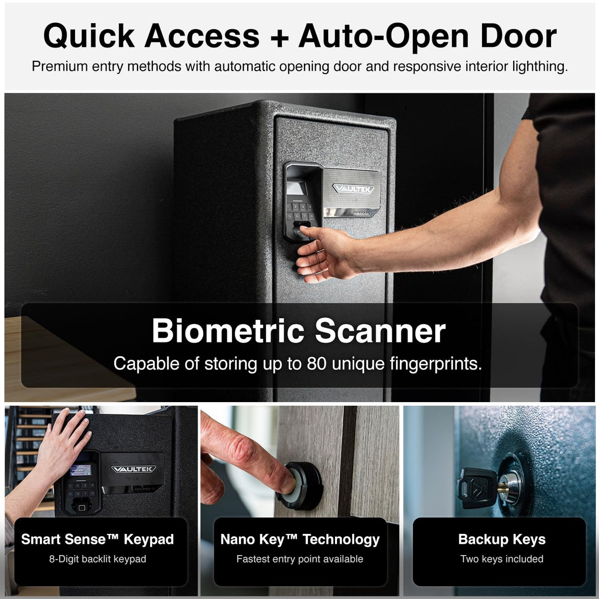 VAULTEK RS800i High Capacity Quick Access Biometric Rifle Safe with Modular Interior, ViSN Smart WiFi, Live Alerts, Auto-Open Door, & Anti-Theft Protection, Modular High Capacity Safe / ViSN RS800i VAULTEK