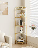 Hzuaneri Corner Shelf Stand, Glass Bookshelf Bookcase, Bathroom Organizer, Plant Stand, Steel Frame, Tempered Glass, Modern Style for Living Room, Bathroom, Kitchen, 5-Tier Golden CS90200G Hzuaneri