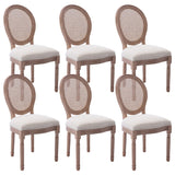 Virabit French Dining Chairs Set of 6, Rattan Farmhouse Upholstered Dining Chairs with Curved Backrest and Beautifully Carved Solid WoodFrame for Living Room, Kitchen, Restaurant Virabit