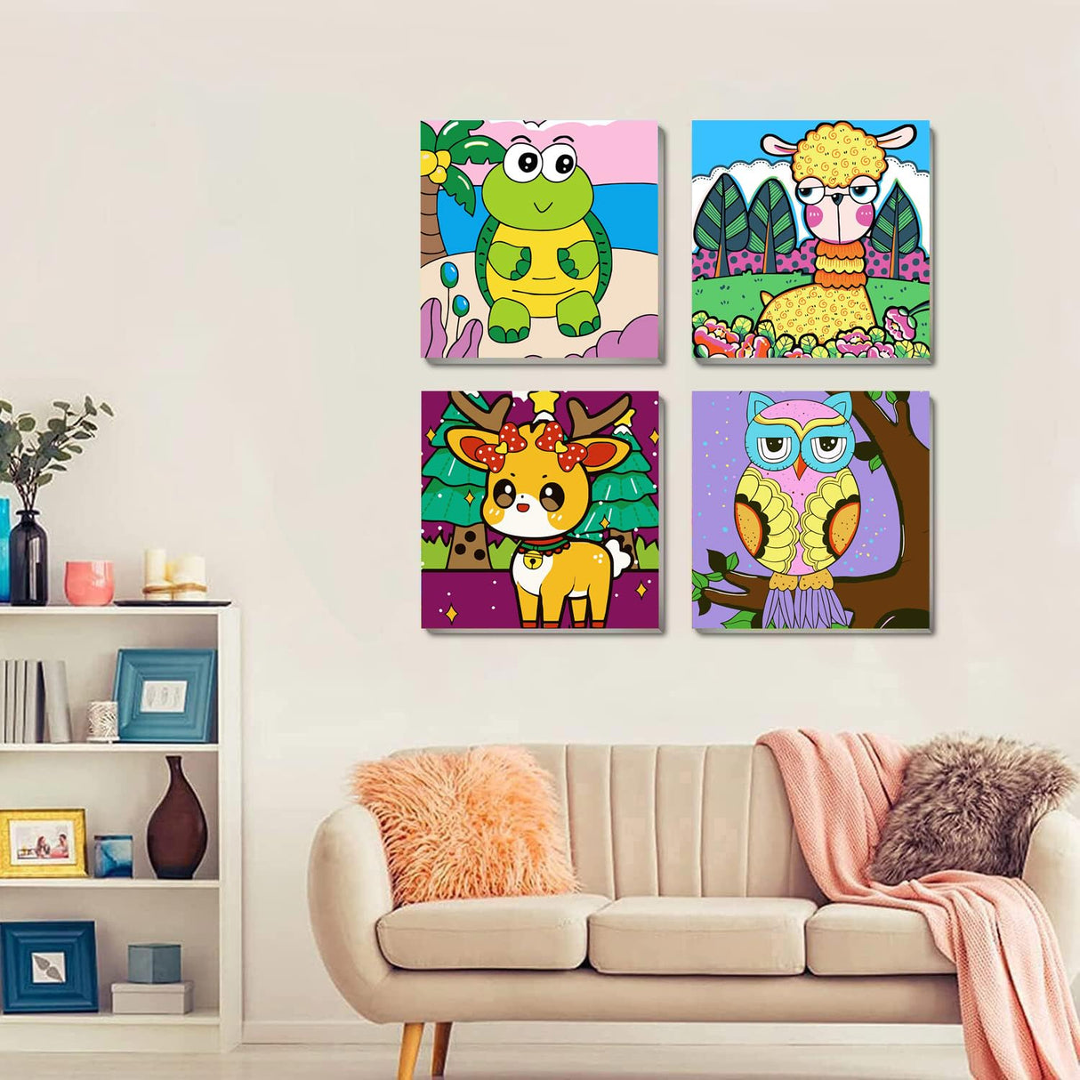 Benjenes 4 Pack Animal Paint by Number Kit for Kids Paint by Numbers Ages 8-12 Paint by Numbers Kits Children Beginner for Anime Drawing Kit Color by Numbers Kit for Kids 8x8 Inch Benjenes