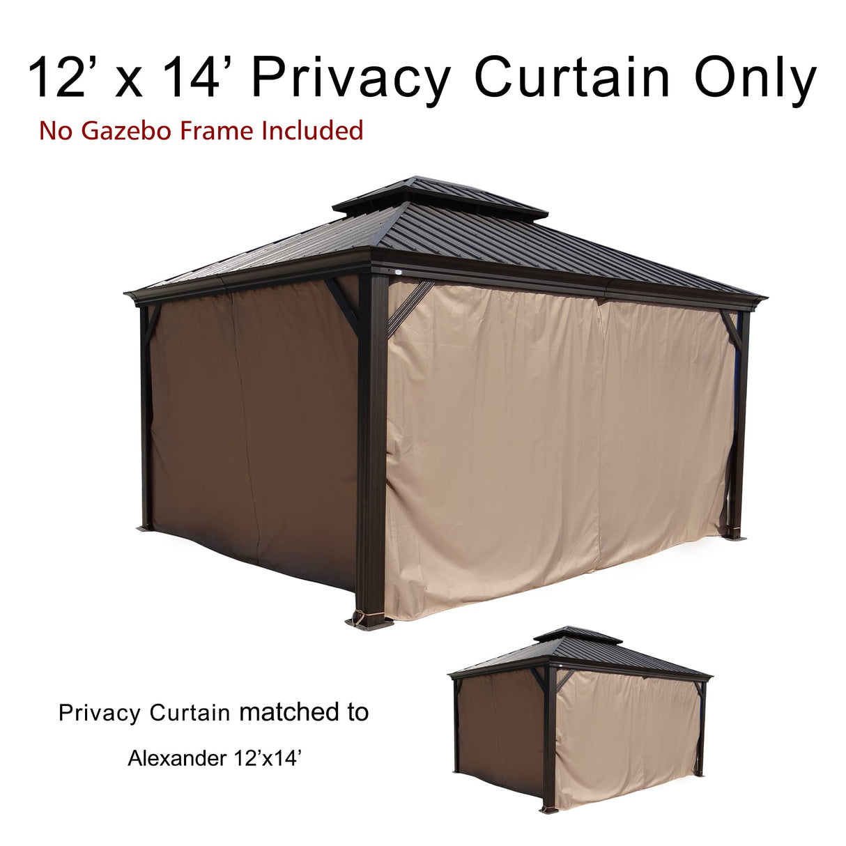Kozyard Gazebo Privacy Curtain Outdoor Waterproof Sidewall for Hardtop Gazebo, OEM Replacement for Patio Gazebo Curtains for Alexander, Caesar, Rosana and Apollo Model (12ft x 14ft, Brown) Kozyard