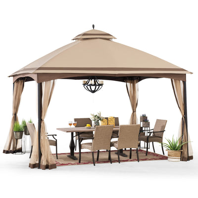 Sunjoy Pendleton 10.5 x 13 ft. 2-Tier Steel Gazebo, Tan & Brown