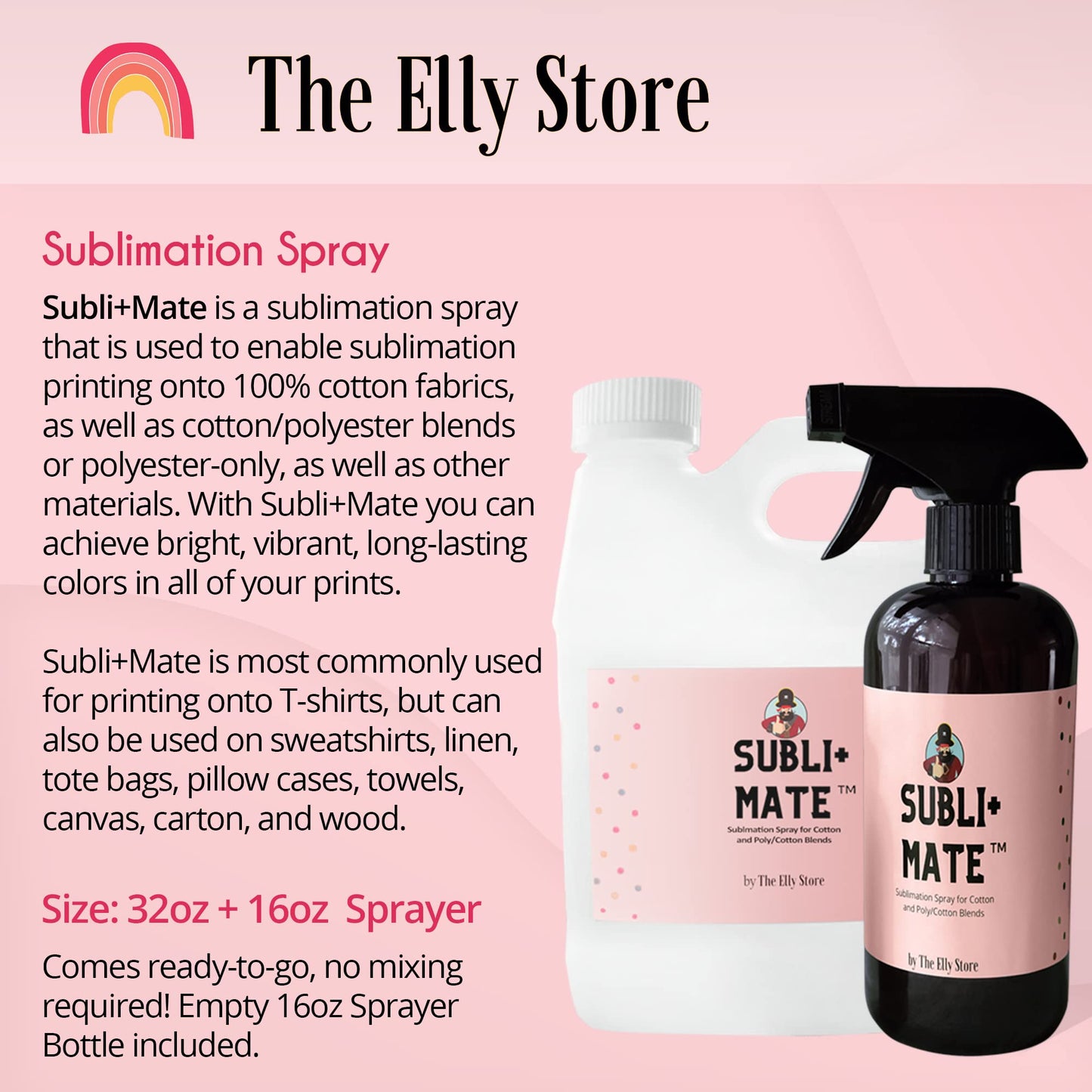 Sublimation Spray for Cotton and Cotton/Polyester Blends.32 oz. with Spray Bottle- Subli+Mate