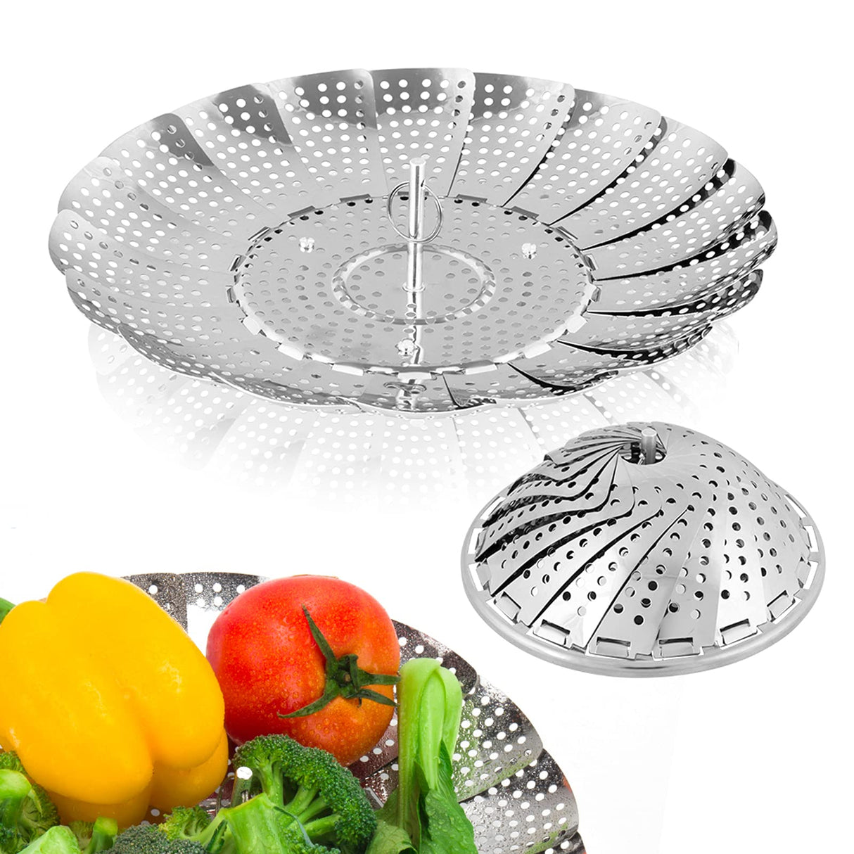 Vegetable Steamer Basket, Premium Stainless Steel Veggie Steamer Basket - Folding Expandable Steamers to Fits Various Size Pot Small by SAYFINE (5.4" to 9.2") SAYFINE