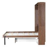 Full Size Murphy Bed with Foldable Desk Hidden Folding Wall Bed Frame Folding into Cabinet Design Wood Cabinet Platform Bed can be Folded into Desk for Small Space Bedroom Guest Room - Walnut & White MaiDeHaoo