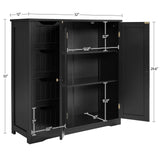 Yaheetech Black Wooden Bathroom Storage Cabinet with 4 Drawers and Double Doors Yaheetech