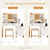 REVOMINCA Vanity Desk with Mirror and Lights, Modern Makeup Vanity with Charging Station, White & Gold Vanity Table with 3 Drawers & Cabinet, 3 Lighting Modes Brightness Adjustable, Bedroom REVOMINCA