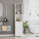 FOTOSOK 71" Elegant White Storage Cabinet with 6-Tier Display Shelf and Doors FOTOSOK