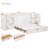 Queen Size Murphy Wall Bed, Solid Pine, USB Charging Station, Bookshelves, Storage Wardrobes - White Harper & Bright Designs