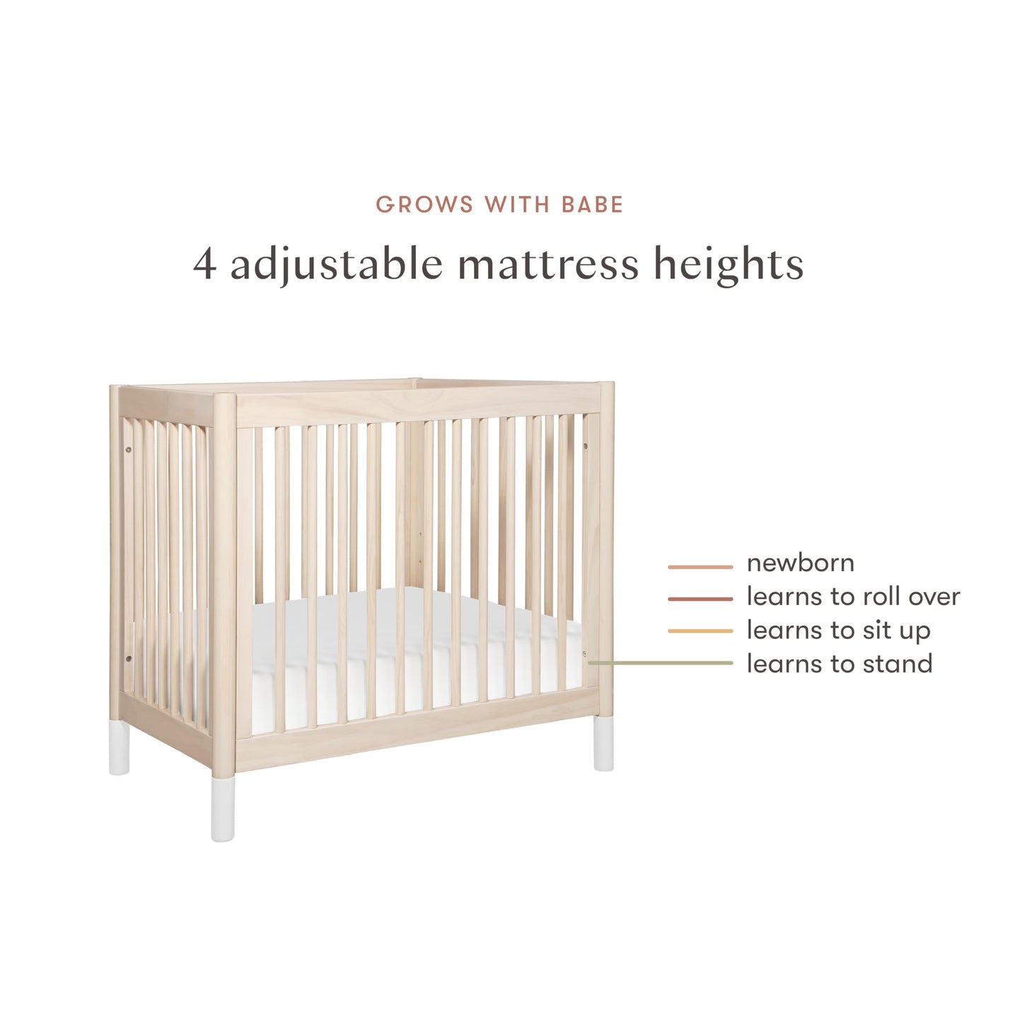 Babyletto Gelato 4-in-1 Convertible Mini Crib in Washed Natural and White, Greenguard Gold Certified