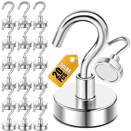 DIYMAG Magnetic Hooks, 30lbs+ Magnet Hook 2025 Cruise Cabin Ship Essentials Heavy Duty Strong Magnets Refrigerator Fridge Hanging for Classroom Beach Vacation Kitchen Grills Home 20 Pack (Silver) DIYMAG