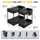 Sevenblue 4 Pack Under Sink Organizer, Under Bathroom Cabinet Organizer with Hooks Hanging Cup, Multi-Purpose Storage Shelf for Kitchen Bathroom, Black Sevenblue