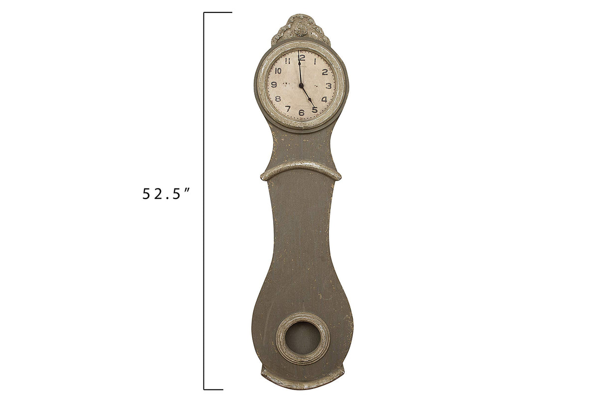 Creative Co-Op Distressed Grey Wood Grandfather Style Wall Clock Creative Co-Op
