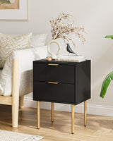 Aienvey Nightstand, Modern Night Stand with Drawers, Bedside Table, Gold Small Side Table for Bedroom, Living Room End Table (2 Drawers, Black Stripe) Aienvey
