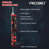 FrogBro 11W 2500mAh Cordless Soldering Iron Kit, Upgrade Max 968℉ Fast Heating Portable Soldering Iron, USB Rechargeable Soldering Iron High Capacity with Touch Sensor & LED Spotlight (2 tips+adaptor) FROGBRO